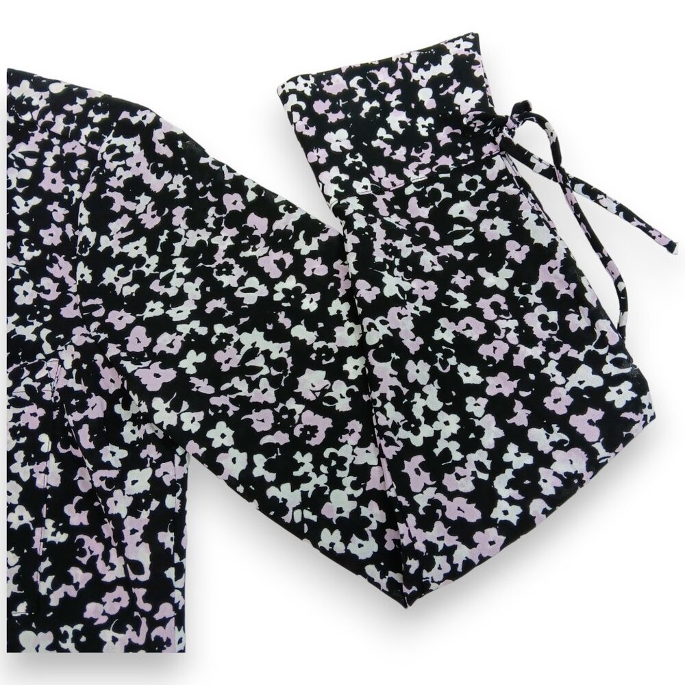 CANDIE'S-Women's Floral Button down-Top-MEDIUM-Black-White-Purple-Work-Casual - Picture 8 of 16